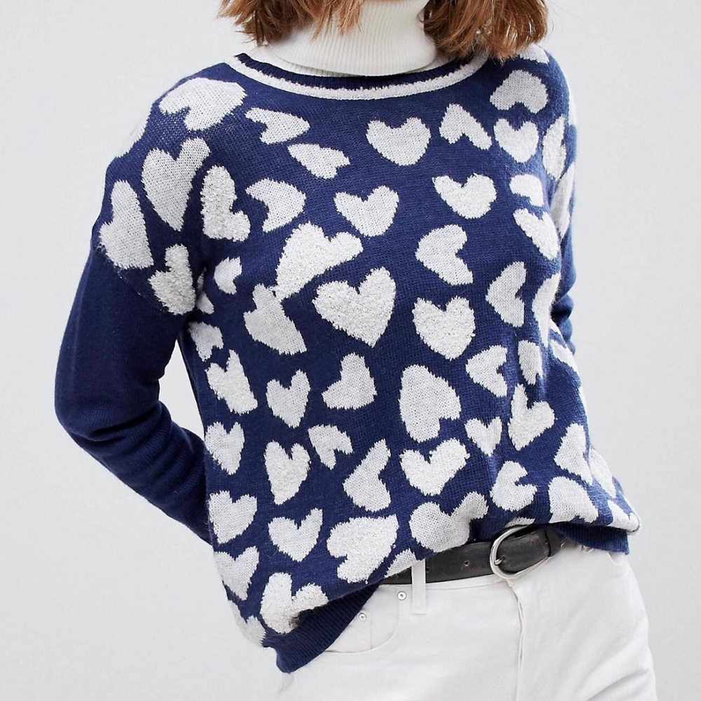 ASOS Esprit Heart Print Sweater in Blue